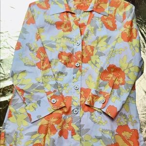 Foxcroft Fitted wrinkle free floral yellow orange